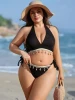 Plus size two-piece bikini in black ribbed fabric