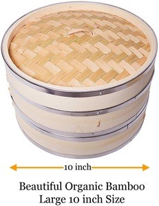 10 Inch Premium Organic Bamboo Steamer Basket Mini 2-Tier bamboo steamer with Lid