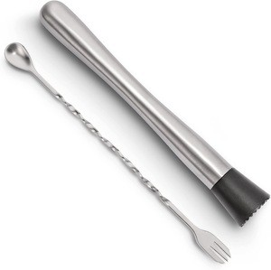 10 Inch Stainless Steel Cocktail Muddler and Mixing Spoon Home Bar Tool Set black muddler