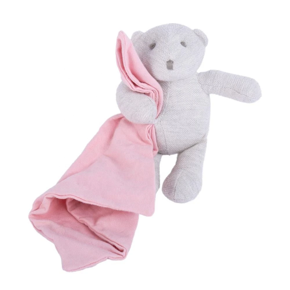 100% cotton baby comfort plush bear infant soft linen doudou bib gift