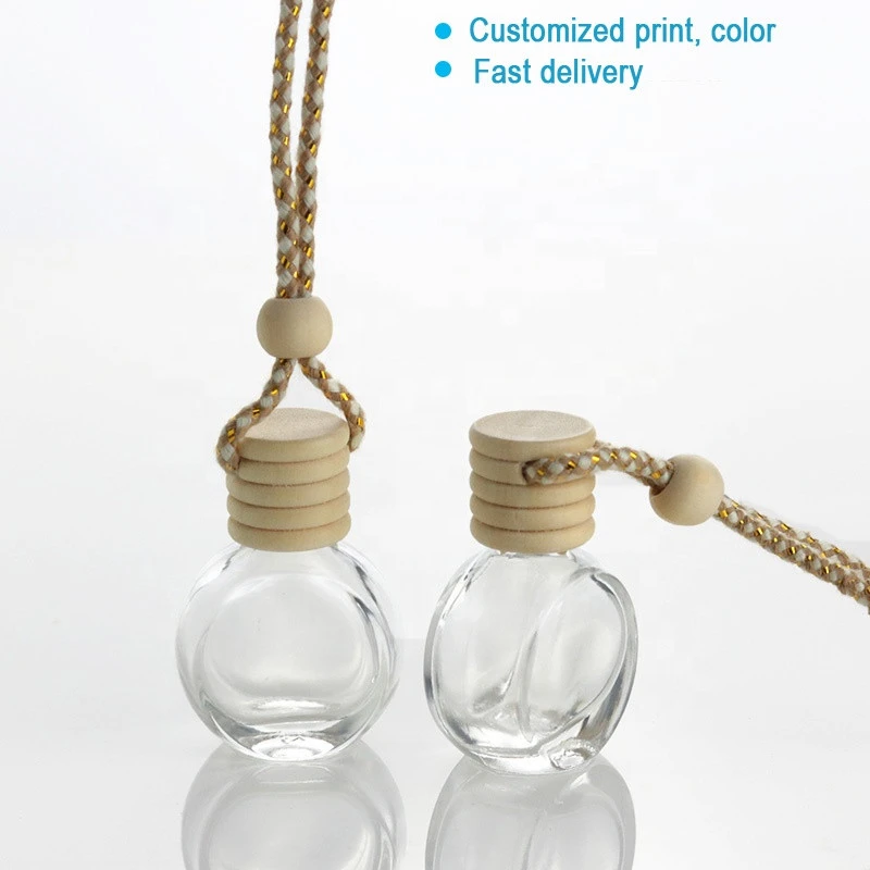 10ml  Diffuser Glass Bottle Empty Air Vent Freshener Hanging Wooden Car Perfume Bottle Cap (CG12B)