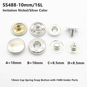 10mm 16L metal spring snap button with #488 under parts in nickel color, small spring type snap button
