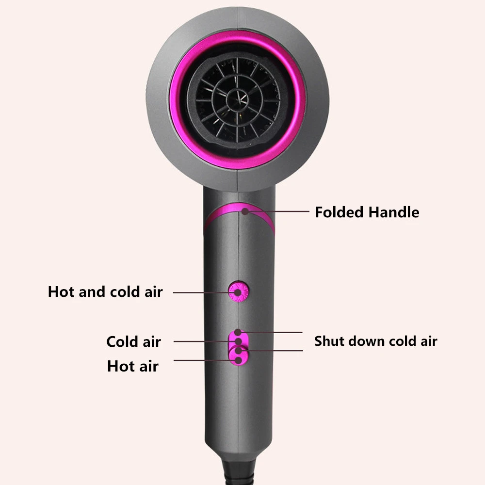 2000W Professional Hair Dryer Negative Ion Hair Dryer Handle Foldable Blower Cold Air Hot Air Brush Blow Strong Hair Salon Type