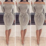 2018 Autumn Winter Women Vestidos Dresses Elegant Evening Party Dresses Vintage Off Shoulder Casual Club Dress Bandage With Blet