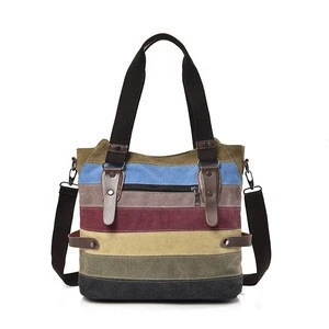 2018 Fashion Custom logo Contrast Color Combination Bag Women Canvas shoulder eco Handbag For Travel