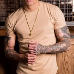 2018 New 95% Cotton 5% Elastane Mens Slim Fit Longline Tee shirt Longer drop Curved Hem Muscle Fitted Gym T-shirt