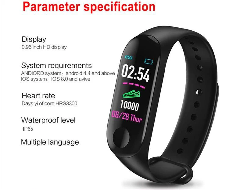2019 Fashion M3 Android Smart Watch Band For Fitness Tracker Sport Smart Bracelet   USB Health Watches