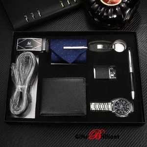 2019 promotion gift Luxury Men Gift Set for Corporate Gift Pen belt watch keychain lighter tie for Men