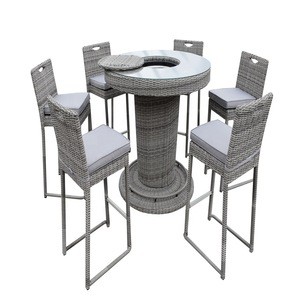 2020 New Design oxford Six Seat Circular Bar Stool And Table Set With Ice Bucket