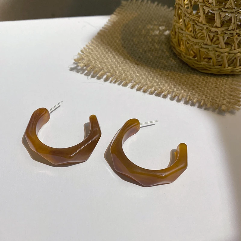2021 Korean Amber Acrylic Chunky C Shape Earrings Acetic Acid Resin Acrylic C Shape Hoop Earrings
