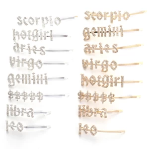 2021 Korean hair pin new women hair accessories girls gold plated rhinestone letters constellation zodiac hair clips with words