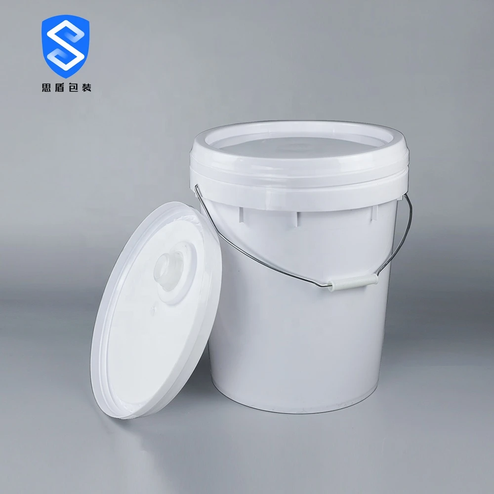 20L plastic paint bucket with plastic/metal handle round 20KGS PP pail with flat cover