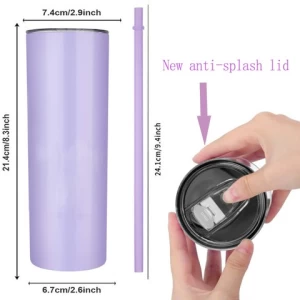 20oz Stainless Steel skinny tumbler Straight Cup with Seal Lid and straw Colorful double vacuum insulation Water bottle Flask