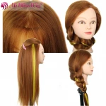 22 Inch Heat Friendly Fiber Synthetic Hair Long Yaki Straight Golden 30# Makeup Lesson Wig Ponytail Bun Training Mannequin Head