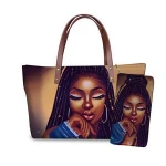 2pcs Handbags Set for Women Black Art African American Girls Printing Beach Bags Ladies Hand Bag&Purse Females Totes