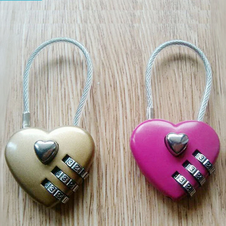 3 Digits Love Heart Shaped Combination Padlock Luggage Lock