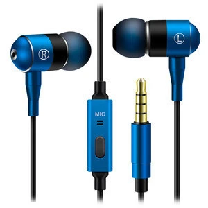 3.5mm mobile accessories Metallic headphone metal smart blue headphone metal headphones