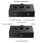3.5mm Stereo Audio Switch Audio Switcher for Passive Speaker Headphone Manual Input Selector Splitter Box Audio Sharing