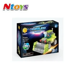 3IN1 Construction Truck Building Blocks with Led Light Included 2xAG3batteries 71pcs bricks