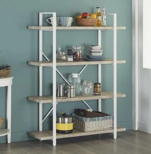 4-Shelf Modern Style Bookshelf with Shelves and Metal Frame of Open Bookcases Furniture for Home Office