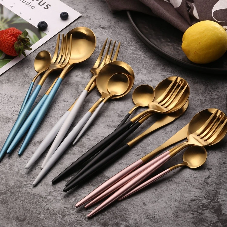 4pcs Matte Black Gold Flatware Set 304 Stainless Steel Cutlery Set Knife Fork Spoon and Chopsticks Dinnerware Silverware