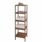 5-Tier Natural Bamboo Accessory Storage Shelf Bamboo-Made Towel Shelf/Organizer Bathroom Decor