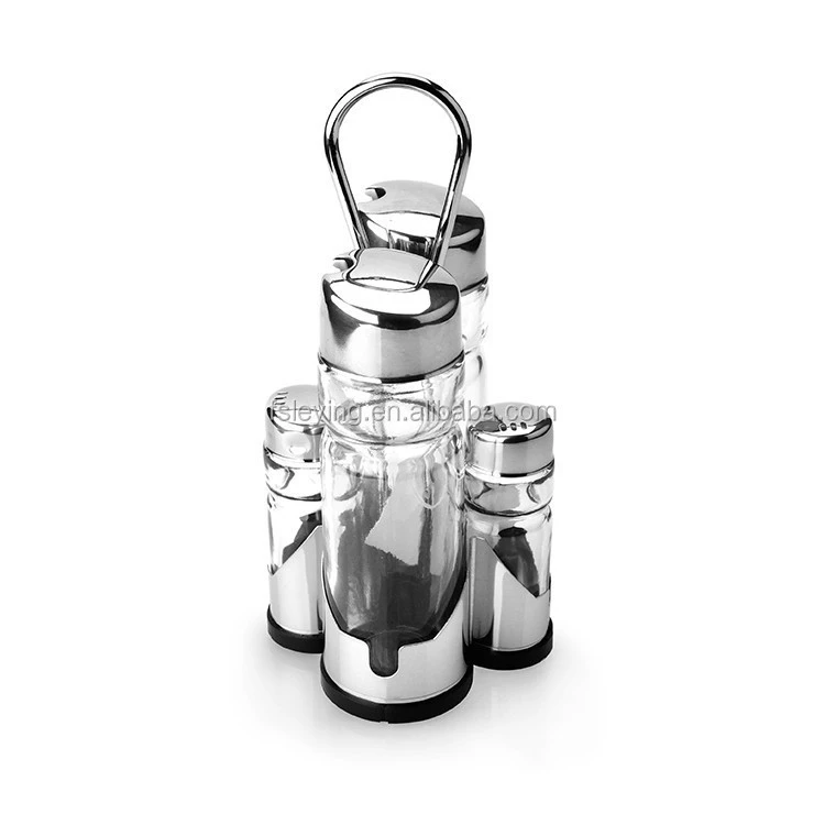 5PCS Condiment Set Salt &amp; Pepper Shaker Glass Oil &amp; Vinegar Bottle
