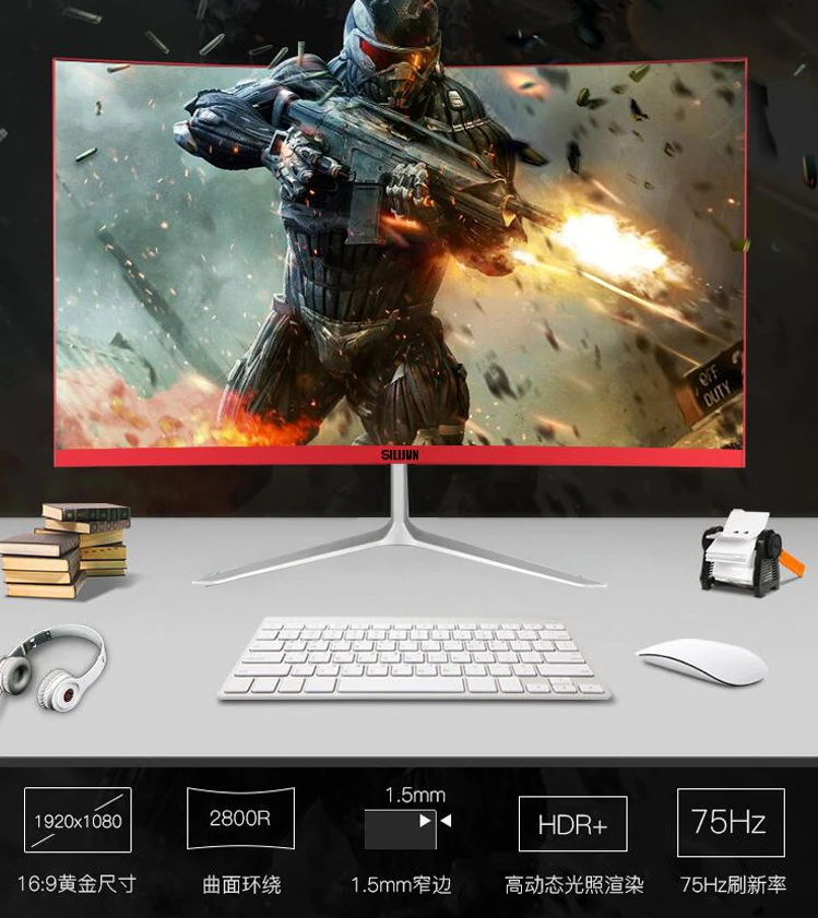 75 144 hz frameless hdr computer screen led lcd 24 inch curved monitor for gaming