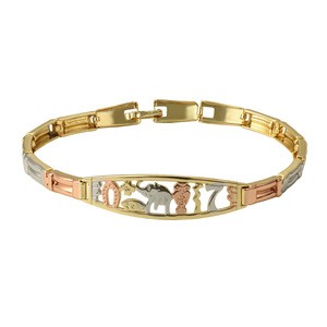 75900 xuping wholesale rose gold 14K Tri Color Gold Lucky Elephant Horseshoe Clover Owl Seven Fancy Link Bracelet