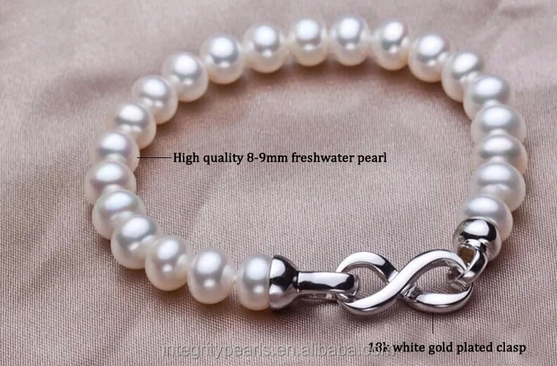 8-9mm AAA bread round white wedding bride romantic jwelry freshwater beads pearl bracelet