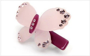 acrylic plastic diamond butterfly bow clip for girls thin hair barrettes with fancy rubber strip
