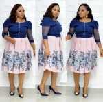 African Digital printed solid shoulder Ruffle sleeve waistband A-line dress with matching belt