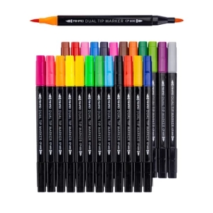 Aihao High Quality Plastic Dual Point 24 Different Colors Fiber Art Marker Pen