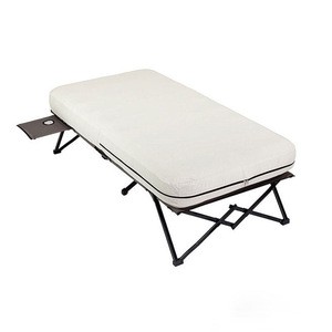 Air Mattress and Pump Combo Folding Camp Cot and Air Bed with Side Tables and Battery Operated Pump