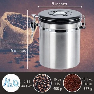 airtight coffee container 16oz stainless steel coffee canister with Co2 valve and scoop for Ground Coffee Beans Storage