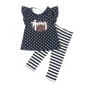 Baby Clothing Set Girls Navy White Dot Stripe Football outfits