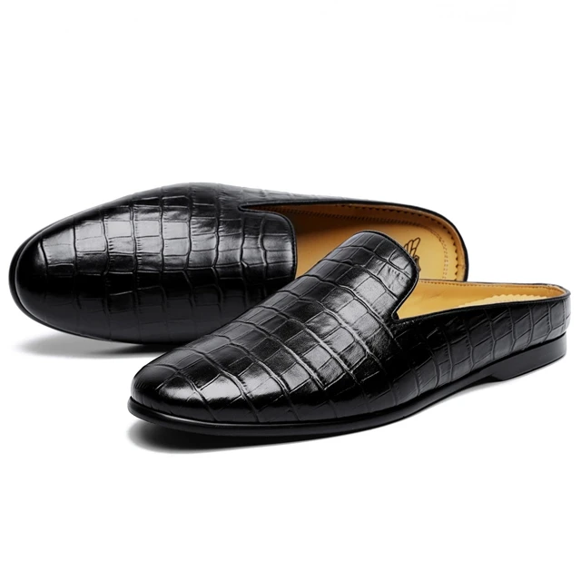 Backless Leather Shoes for Men Slip-on Loafers Shoes Genuine Leather Men Shoe