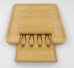 Bamboo Cheese Board Cutlery Set chopping block with Slide-Out Drawer