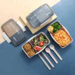 Bamboo Fiber Tableware Free Plastic Leak Proof Folding 2 Compartments Divided Recycle Lunch Box