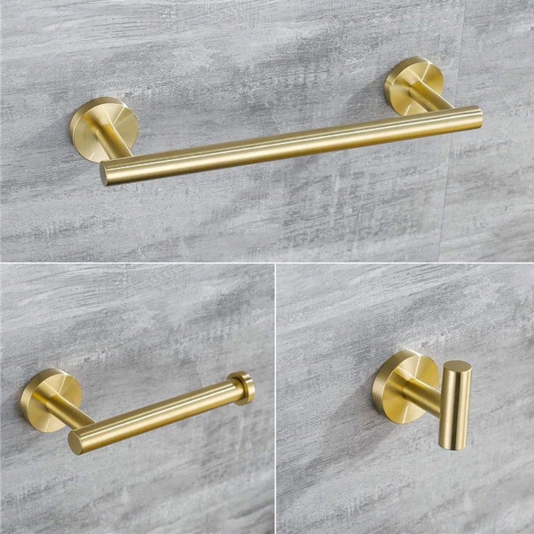 Bath Hardware Sets Brushed Gold Stainless Steel Wall Mounted Bathroom Single Bars Towel Rack Robe Hooks Roll Paper Bars