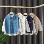 Boys button shirt cotton jumpsuit formal baby wear jeans clothes t-shirt 8 year old boy checked shirt