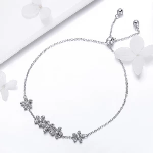 Bracelet Cubic Zircon Bead Silver Daisy Flower Bracelet Women Silver Hand Chain