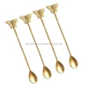 Brass Plain Handle Palm Tree and Pineapple Tea Spoon Gold Handmade spoon with curved handle