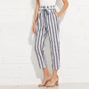 Chic hot-selling designs china guangdong supplier Fall Woman high waist Self Belt vertical Striped Pants