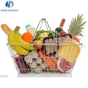 China Best Supermarket Metal Wire Mesh Shopping Basket Stackable Grocery Easy Carry Shopping Basket