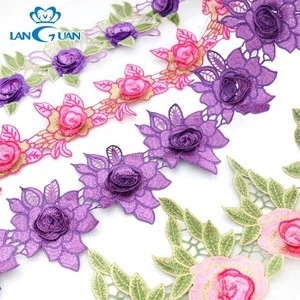 colorful water soluble  embroidered flower 3d lace trim