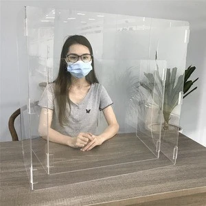 Commercial Acrylic Sneeze Guard Protective Freestanding Shield with Transaction Window for Offices and Stores