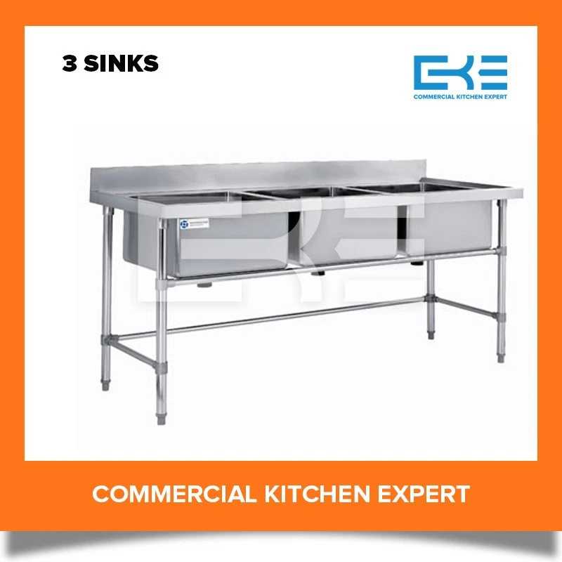 Commercial Heavy Duty 3 Bowls Stainless Steel Kitchen Sink