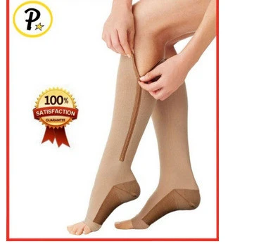 Compression Socks Zip Leg Support Knee Sox Open Toe