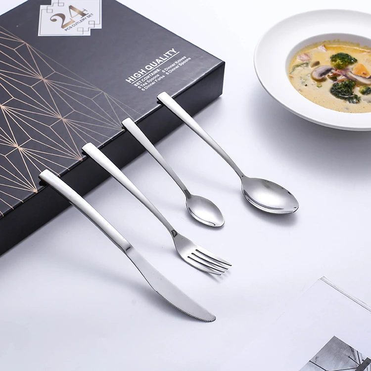 Custom 24pcs cheap dinner knife fork spoon set restaurant royal cutlery set